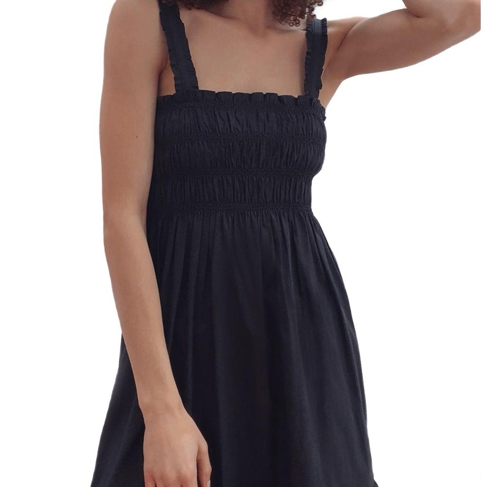 French Connection Black Ezeke Rhodes Smocked Midi Sun Dress Size 0 - Picture 2 of 4